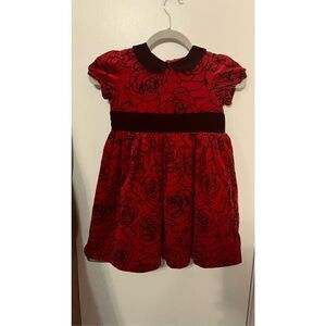 HartStrings Red Black Velvet Palampore Floral Ribbon Dress Toddler Size 3T (B)
